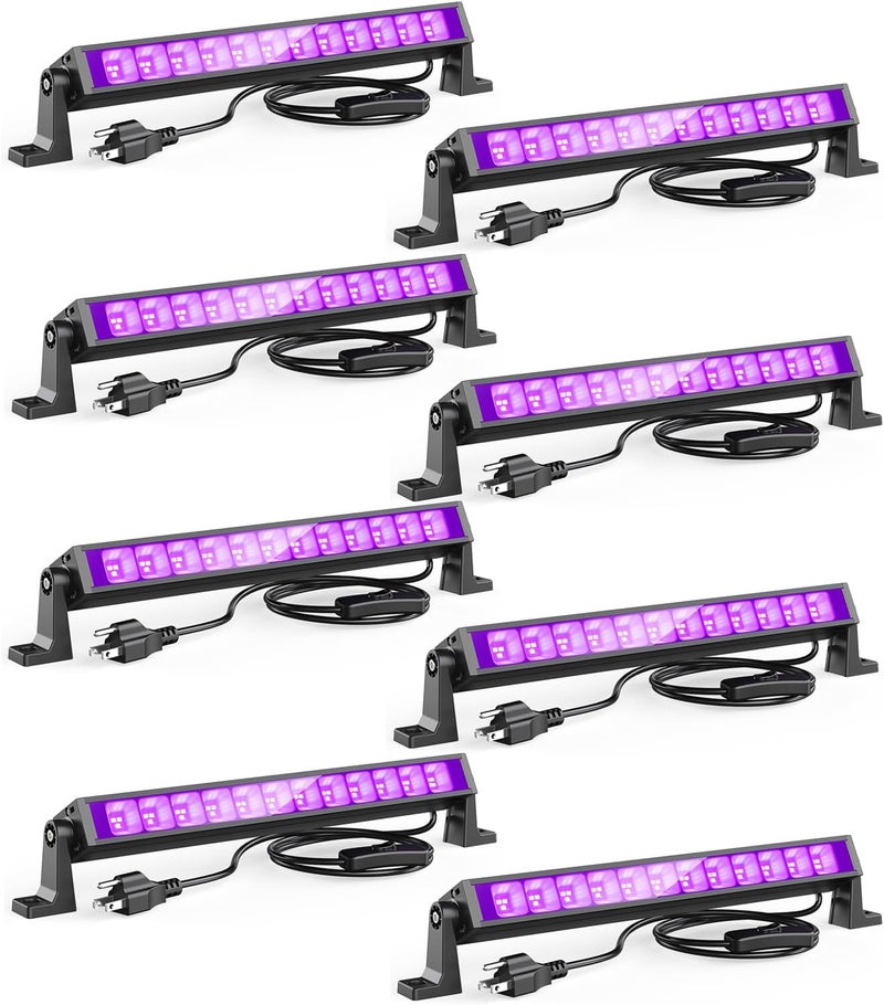 Atfoyer Store 8PCS 40W LED Black Light Bar for Glow Party, Blacklight with Plug &Switch, Each Light Up 484 Sq.ft Area, Glow Light for Halloween, Fluorescent Body Paint, Stage Lighting, Bedroom - Image 1